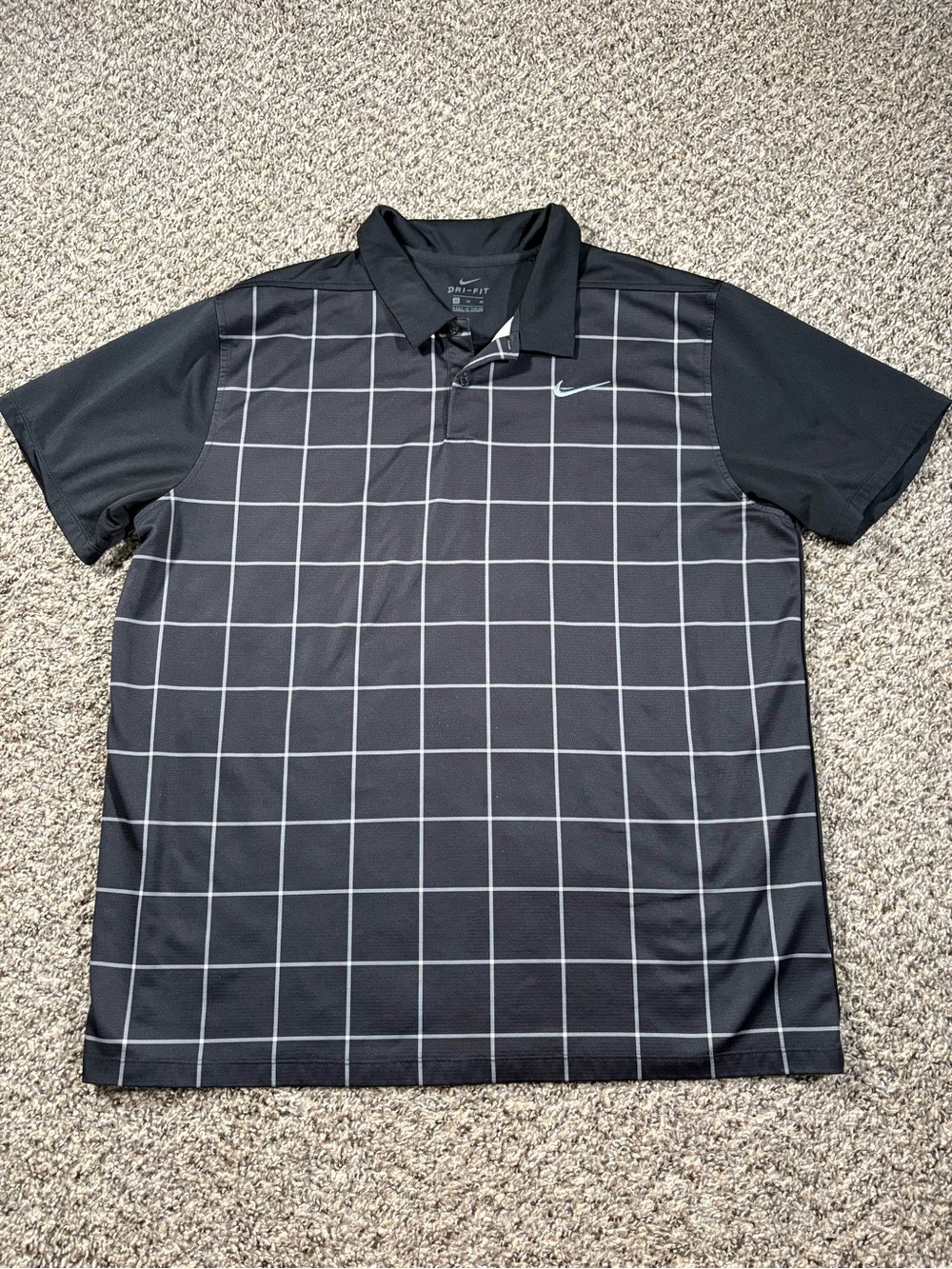 Nike Black Short-Sleeve Polo with White Windowpane Grid